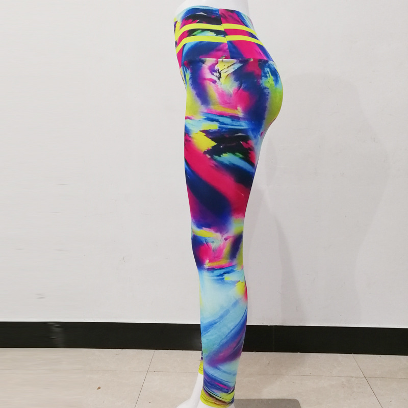 Calças de treino yoga esportes leggings mulheres fitness correndo collants cintura alta leggins push up colorido abstrato impressão elástica