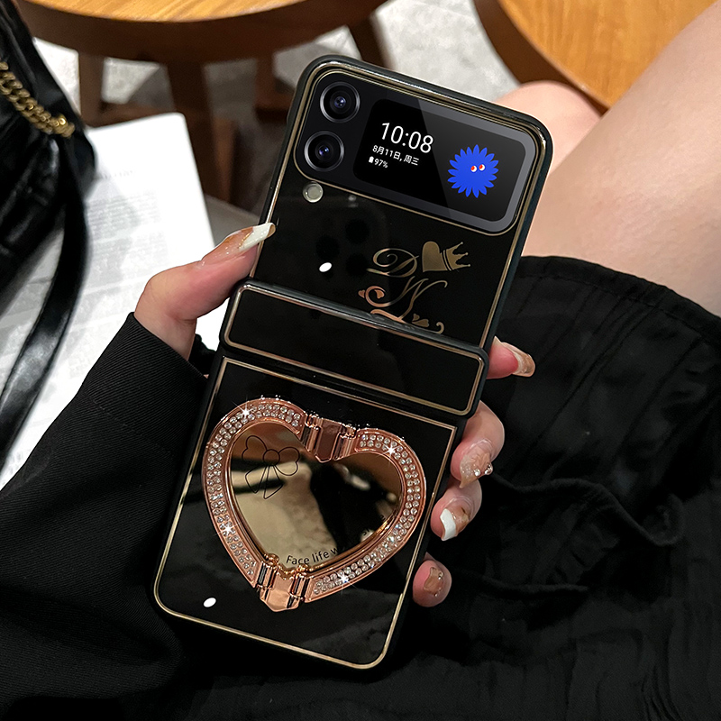 Luxury Glitter Diamond Vogue telefonfodral för Samsung Galaxy Z Folding Flip3 Flip4 Flip5 5G Stobuly Stylish Full Protective Shiny Love Heart Bracket Mirror Fold Shell