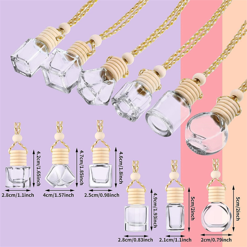 5ml 6ml 8ml 10ml 15ml Hanging Car Air Freshener Diffuser Empty Refillable Clear Glass Bottle Perfume Pendant Vials with Wooden Lids