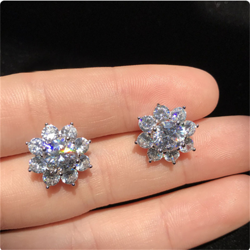Anello di fascino fiore laboratorio diamante cz 100% originale argento sterling 925 anelli di fidanzamento fede nuziale le donne gioielli da sposa