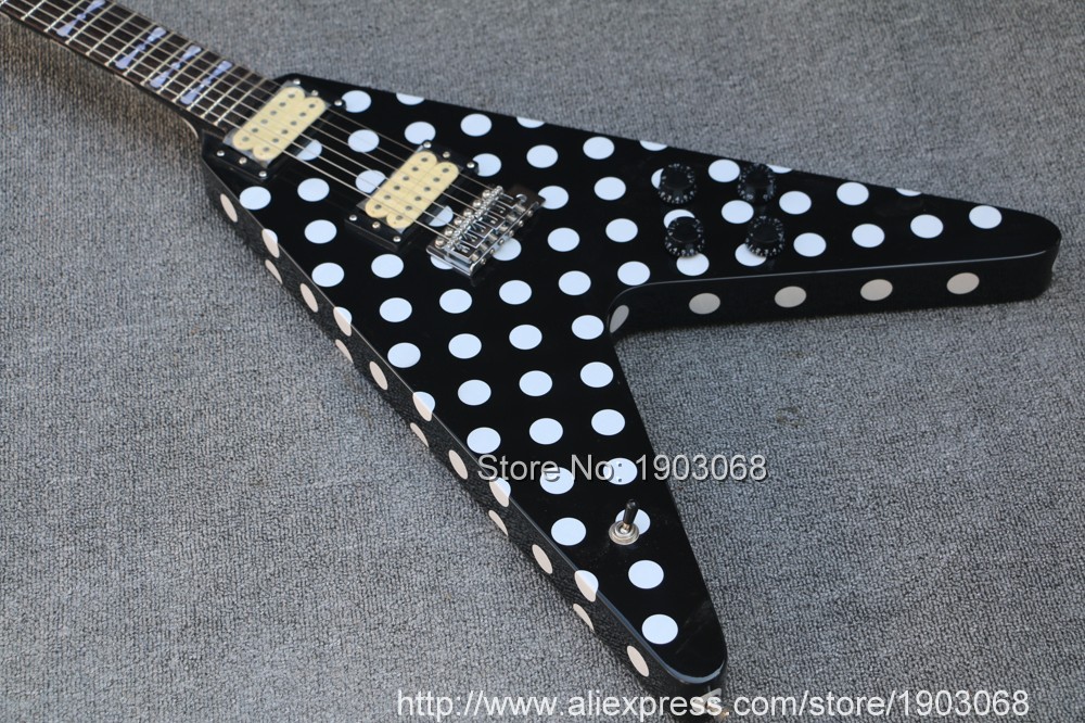 Classic custom shop randy rhoads signature flying v electric guitar polka dot finish top china guitar