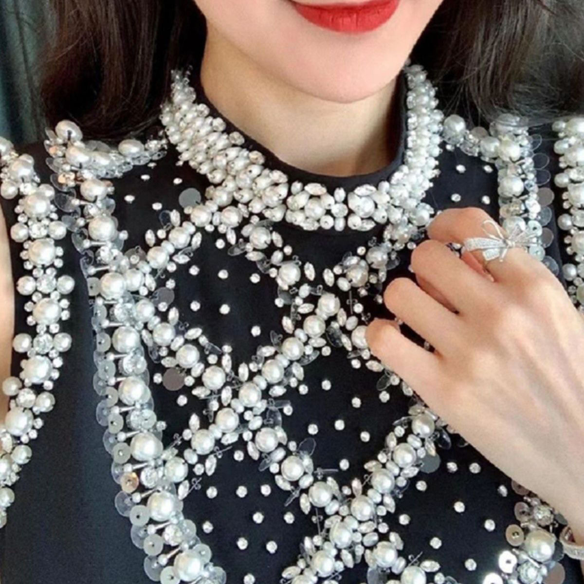 Nouveau Gaoding magnifique et exquise déesse paillettes perles diamants robe célébrité rose sans manches débardeur robe Miu * mi Premium Feel robe été nouveau