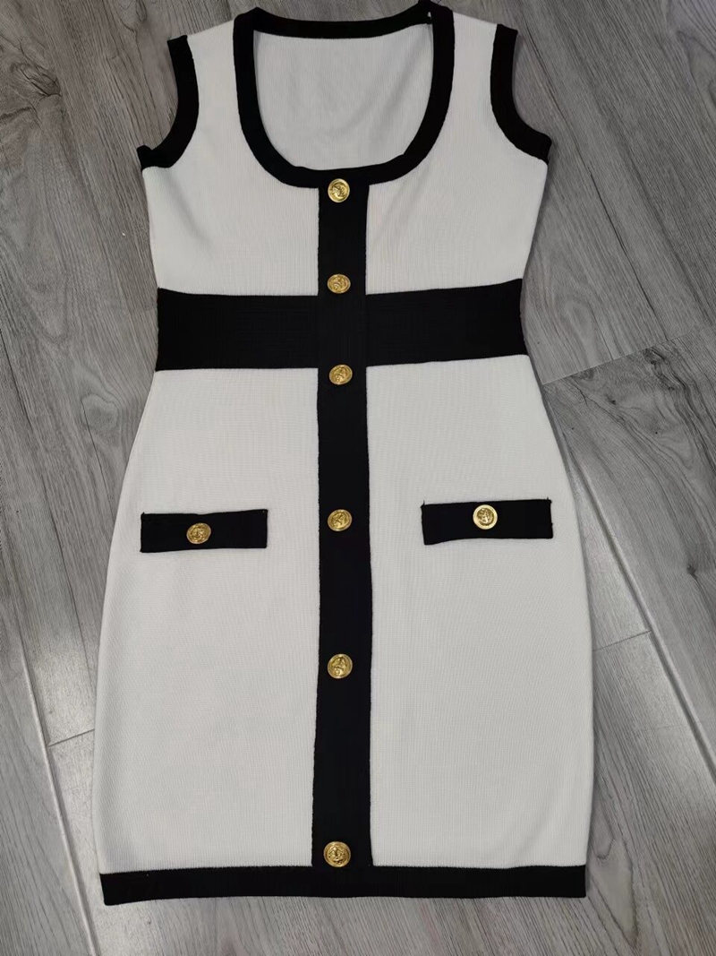 새로운 디자인 여성 패션 섹시 컬러 블록 싱글 가슴 니트 연필 탱크 드레스