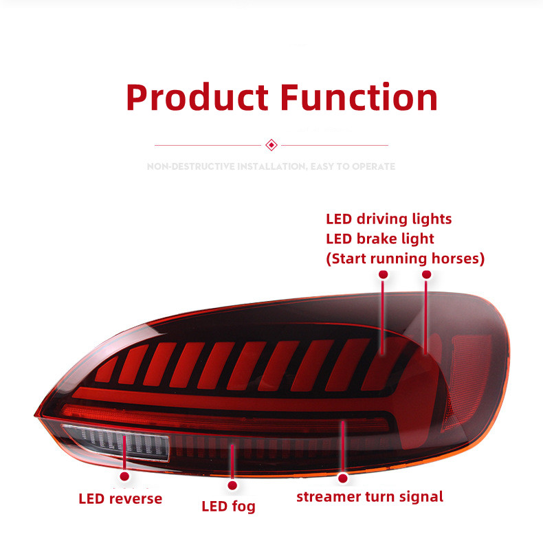 VW Scirocco 2009-20のLED Taillight 2009-20 17テールランプリアブレーキライトストリーマシグナル逆ハイライトテールライト