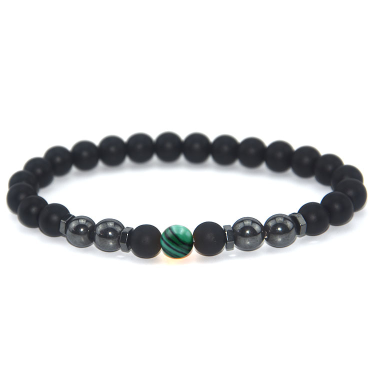 Bracciale con perline nere opache da 8 mm, pietra, ematite, uomo, donna, yoga, equilibrio curativo