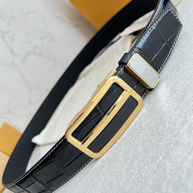 Toppkvalitetsdesignbälte Pure Steel Automatic Buckle Layer Black Cowhide Leather Gold/Silver Buckle 35mm Luxury Men Dress Belts With Box