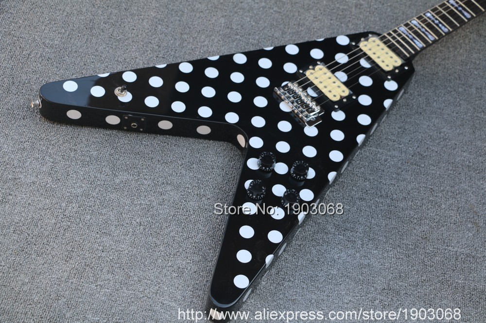 Klassische Custom-Shop-Randy-Rhoads-Signatur-Flying-V-E-Gitarre mit Polka-Dot-Finish, Top-China-Gitarre