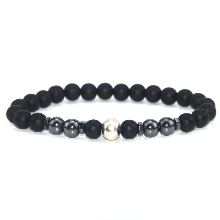 Bracciale con perline nere opache da 8 mm, pietra, ematite, uomo, donna, yoga, equilibrio curativo