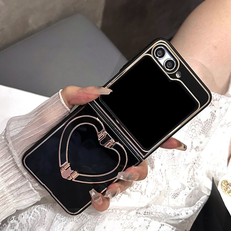 Luxuriöse Love Heart Bracket Vogue-Handyhülle für Samsung Galaxy Z Folding Flip3 Flip4 Flip5 5G, langlebig, robust, vollständig schützend, weiche Stoßstange, solide Faltschale, stoßfest