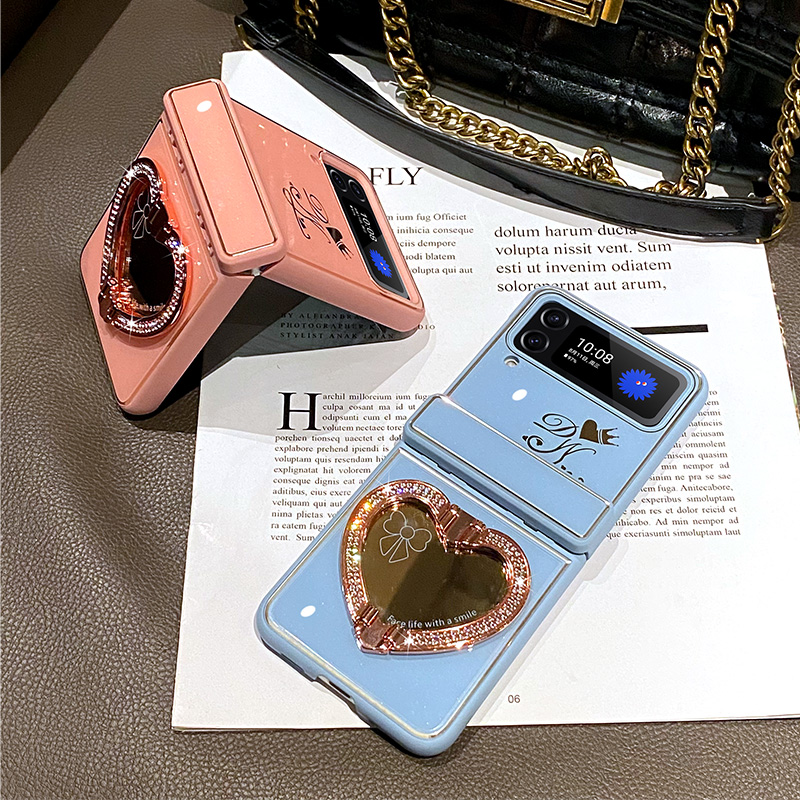 Luxury Glitter Diamond Vogue telefonfodral för Samsung Galaxy Z Folding Flip3 Flip4 Flip5 5G Stobuly Stylish Full Protective Shiny Love Heart Bracket Mirror Fold Shell