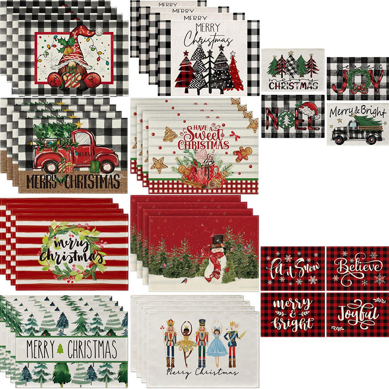 Noël Joyeux Noël Placemats Set 12x18 pouces Holiday Holiday Table Party Party Kitchen Dining Dining Decoration HZ0065