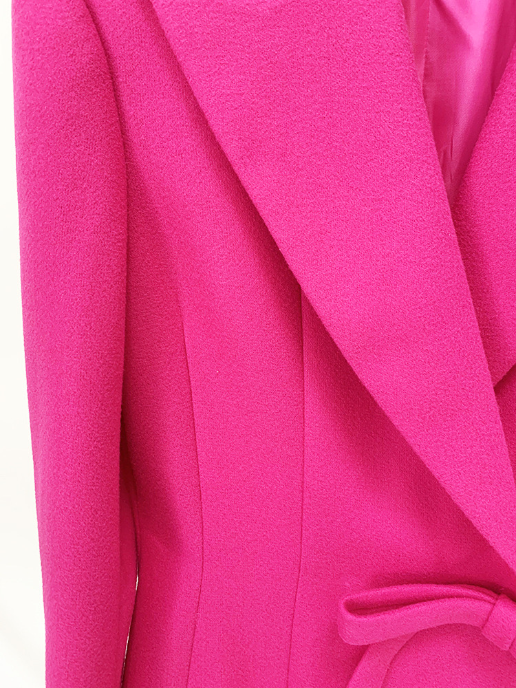 Wool wrap long coat bow detail pink double