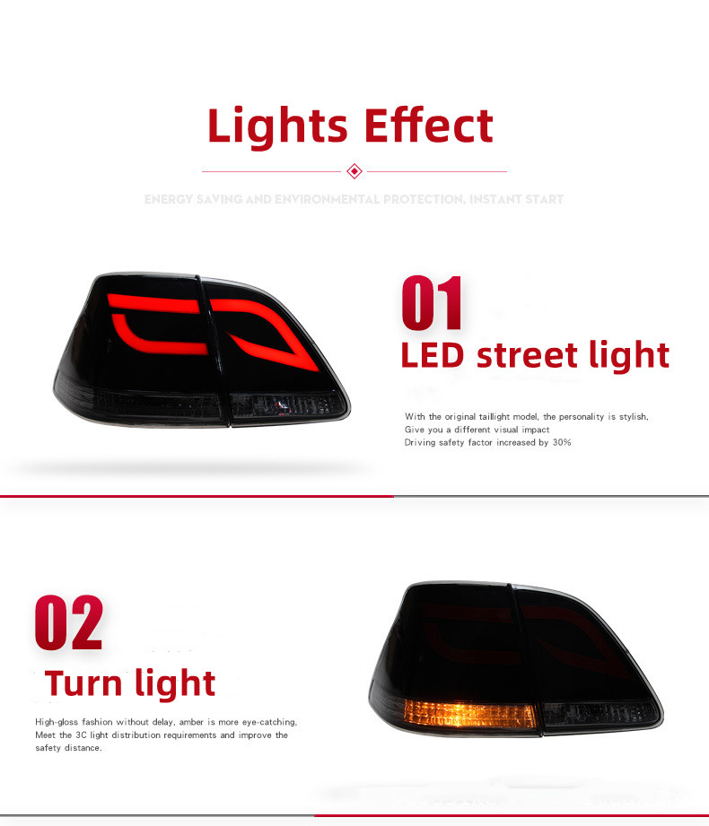 Auto Parts Taillight för Toyota G12 Crown 2003-2009 Bil LED-ljusguide Runningslampor Turn Signal Brake