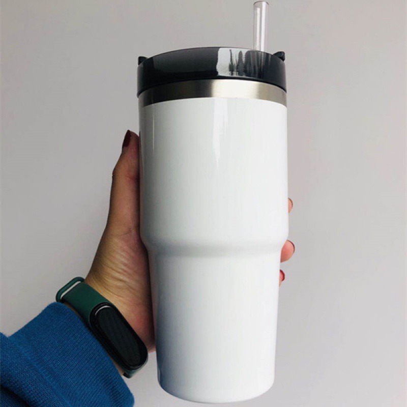 20oz roestvrijstalen Tumbler Cups met stro op een voertuig gemonteerde automokken Amerikaanse desktop-kantoorwaterflessen met grote capaciteit fy5880 0918