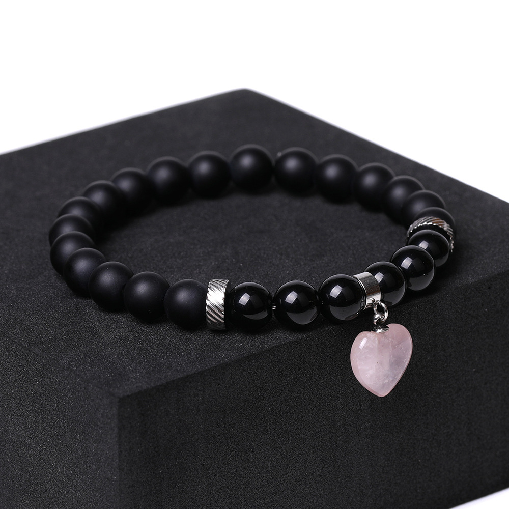 8mm Matted Beads Rose Quartz agate Tiger's Eye Stone Heart Bracelet Men Women Yoga Healing Balance Bracelet