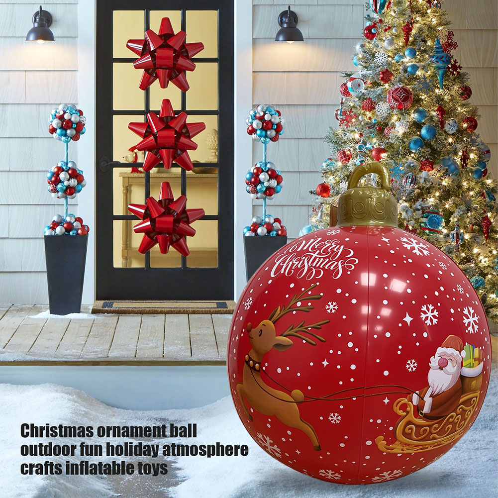 Boule gonflable décorée de noël en plein air, 60cm, grandes boules géantes en PVC, décorations d'arbre de noël, jouet sans lumière, 918