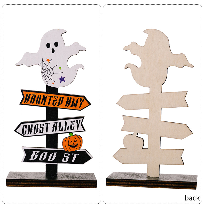 Nuove decorazioni di Halloween, ornamenti in legno con lettere di zucca di Halloween, tavolo fantasma a forma di albero BH8622