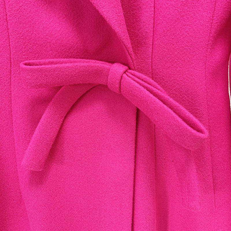 Длинное пальто из шерсти с запахом, розовое, двойное, с бантом