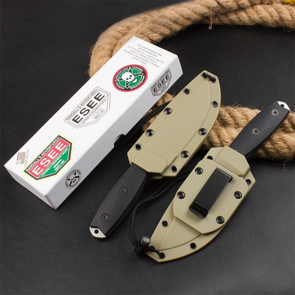 ESEE-3 Outdoor Militair Vast Mes Stonewashed Drop Point Blade G10 Handvat met K-Sheath Survival Tactische Combat Messen Utility Jacht Camping Gereedschap