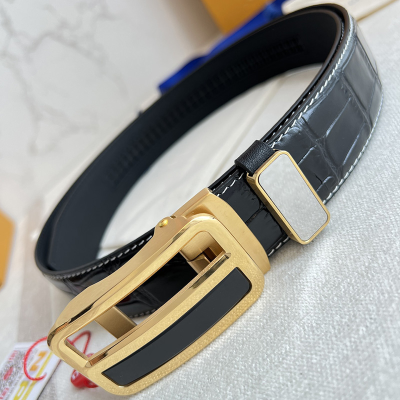 Toppkvalitetsdesignbälte Pure Steel Automatic Buckle Layer Black Cowhide Leather Gold/Silver Buckle 35mm Luxury Men Dress Belts With Box