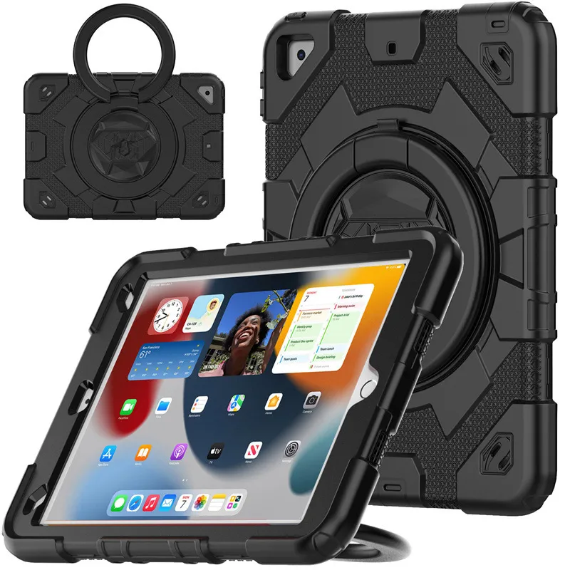 حالات Kickstand Multifunctand Kickstand IPAD 3 في 1 جهاز لوحي كمبيوتر مثبت صدمية القشرة 360 واقي شاشة حزام الغلاف الكامل لجهاز iPad 10th 10.9 10.2 Air4 Air5 Pro 11