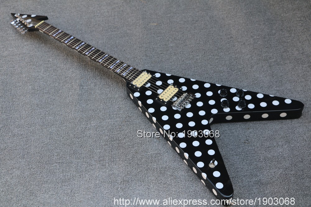 Klassische Custom-Shop-Randy-Rhoads-Signatur-Flying-V-E-Gitarre mit Polka-Dot-Finish, Top-China-Gitarre