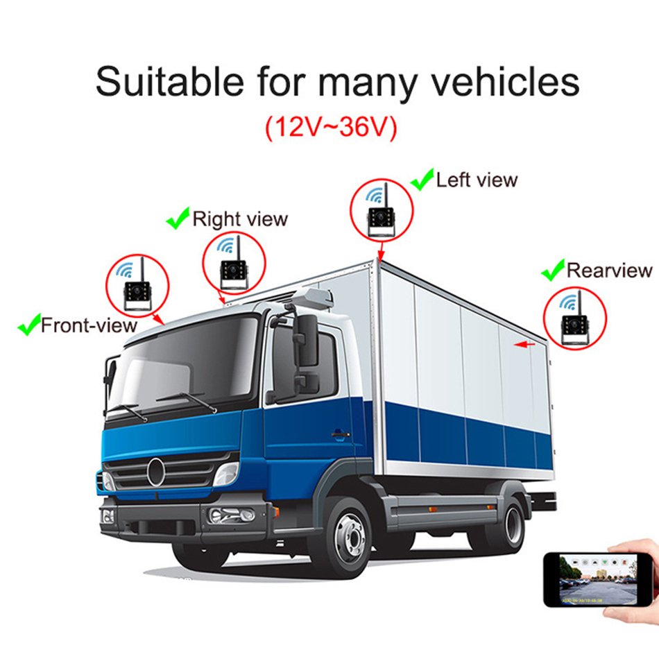 Wireless WiFi Car عكس الكاميرا الخلفية المشاركة في الشاحنة Truck RV Camper مقاومة للماء 170 ° رؤية ليلية واسعة الزاوية