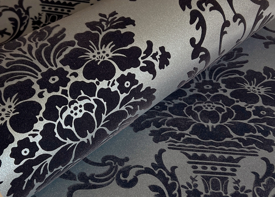 Sensação de toque suave clássico damasco papel de parede preto veludo não tecido 3d em relevo floral revestimento de parede sala de estar para decoração de parede de casa