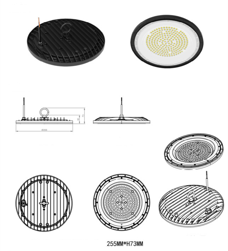 LED 100W 150W 200W UFO High Bay Light 100-265V 알루미늄 케이스 3000K-6500K IP65 방수 조명 램프