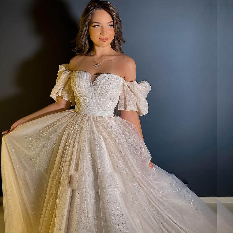 Robes d'invité de mariage sans bretelles champagne avec train amovible train détachable robe de mariée de plage courte pour fille robe de mariée en tulle scintillant