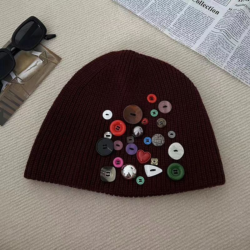 Mycket cool ~ färgglada knappar beanie hatt barns höst och vinter personlighet hög hattshow ansikte litet stickat hatt par kall hatt