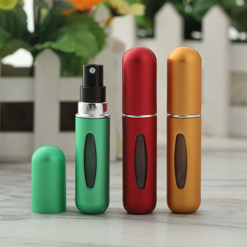 Taşınabilir Doldurulabilir Parfüm Atomizer Şişeler 5ml Mini Cam Alüminyum Koku Moda Leydi Renkli Sprey Koku Pompası Kılıfı Atomizer Seyahat Kozmetik Ambalaj