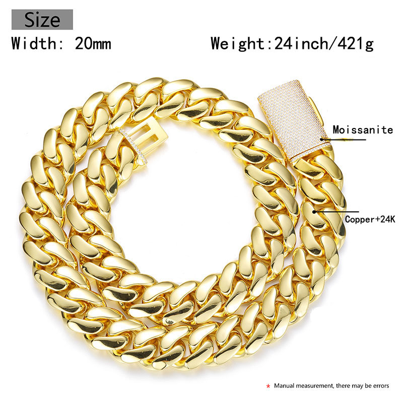 Hip Hop Miami Cuban Link Chain Colliers Top Qualité Cuivre Véritable Plaqué Or Micro Inserts Propre Diamant Fermoir Bling Glacé Bijoux Pour Hommes Femmes Chaînes Ras Du Cou