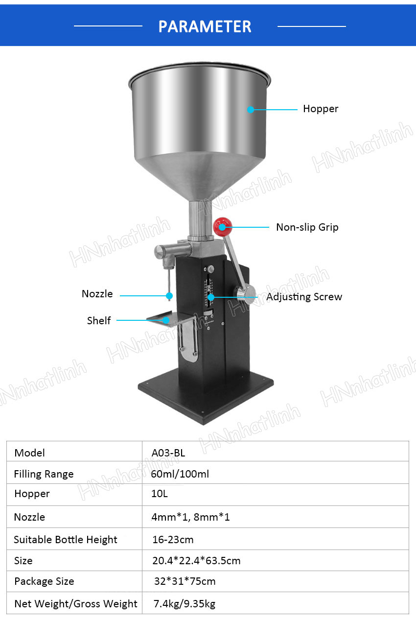 Máquina manual de enchimento de óleo alimentar, 60ml/100ml, molho de água, creme, mel, pasta líquida, equipamento de embalagem, shampoo, suco, fillerg A03-Black