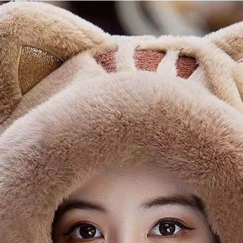 Harajuku Korean Japanese Cute Girl Gloves Cat Bear Ear Scarf Hat Gloves One-Piece Cap Winter Warm Plush Shield Birthday Gift