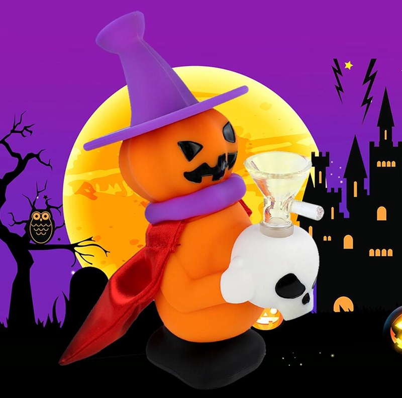 Halloween Coloré Fumer Silicone Bong Pipes Kit Citrouille Squelette Noël Voyage Bubbler Tabac Filtre Entonnoir Cuillère Bol Huile Rigs Waterpipe Dabber Titulaire DHL