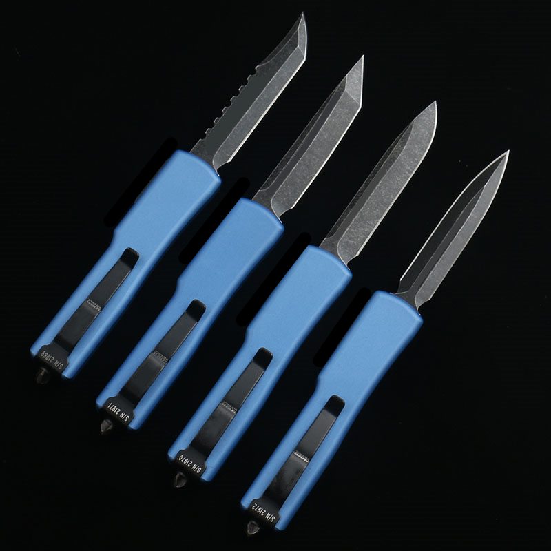 Версия DQF Синий Мини США Итальянский Стиль 70 Ножей Боевой Тактический нож Stone Wash D2 Стальное Лезвие 6061-T6 Авиационный Ручка Из Алюминиевого Сплава Открытый Походный Нож EDC Инструменты