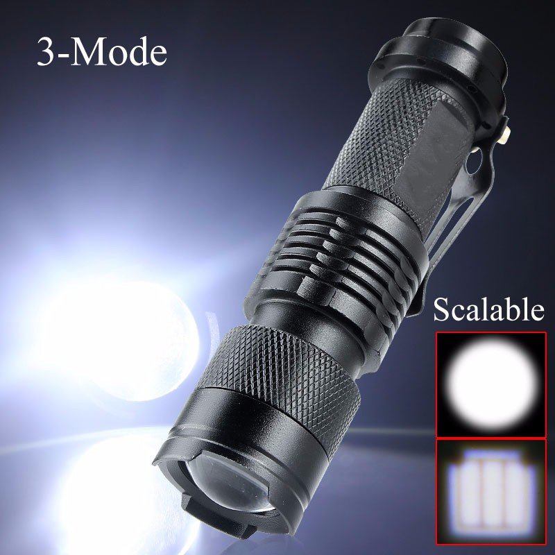 3 modos mini lanterna LED SK-68 tocha lâmpada tática foco ajustável luz zoomable