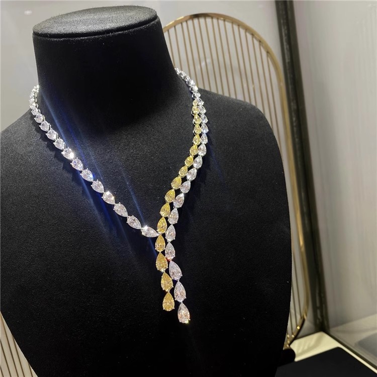 Ensemble de bijoux en diamant de laboratoire en or blanc 14 carats, boucles d'oreilles et collier pour femmes, cadeau de fiançailles de mariée