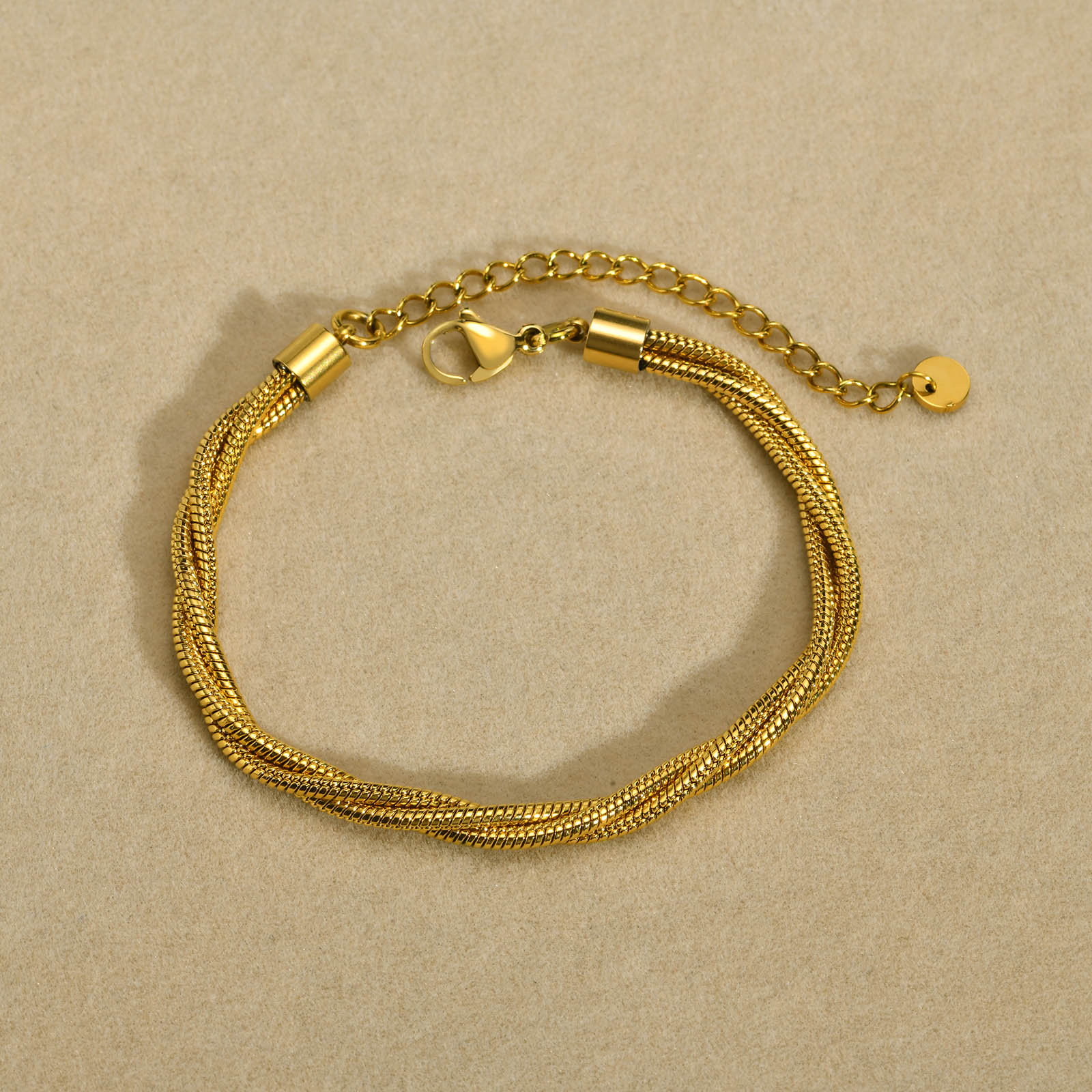 Bracciale intrecciato con catena a triplo serpente multistrato in acciaio inossidabile, gioielli con maglie, 2 mm, 8,3 pollici, placcato oro le donne ragazze m1539