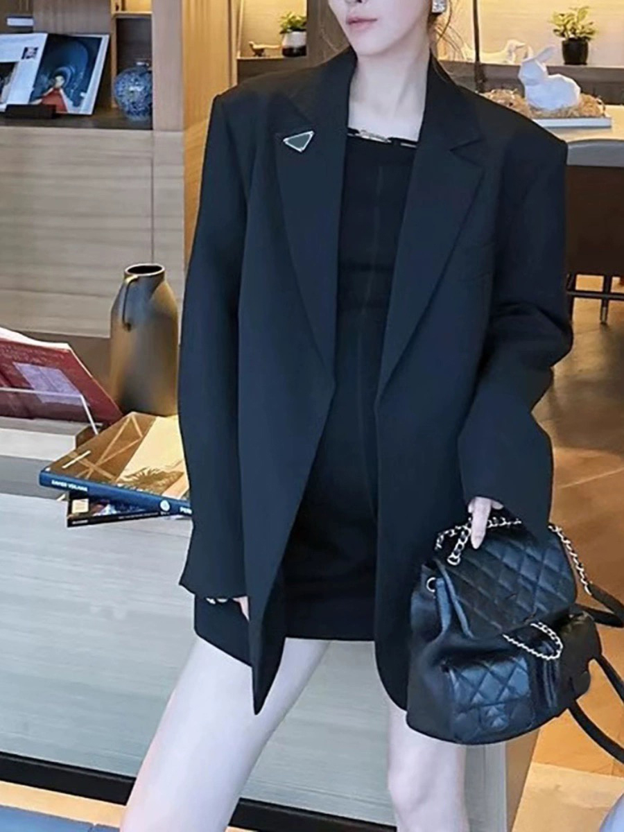 Designer blazer women suit coat jacket fashion matching inverted triangle letter top Size S-L
