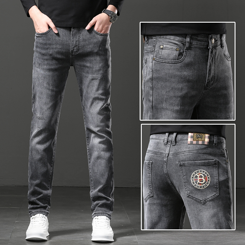 Novas calças jeans calças masculinas bbicon estiramento outono inverno calças de brim de algodão lavado em linha reta negócios casual QK7180-2