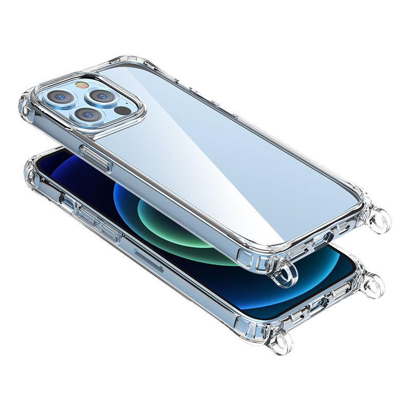 Für iPhone 15 Pro Max, transparent, klar, stoßfest, Hybrid-Rüstung, Stoßstange, weicher TPU-Rahmen, mit verstellbarem Trageband, Kordel für draußen, für i15 Pro, 15, i14 Plus 13, 12, 11 XSMAX