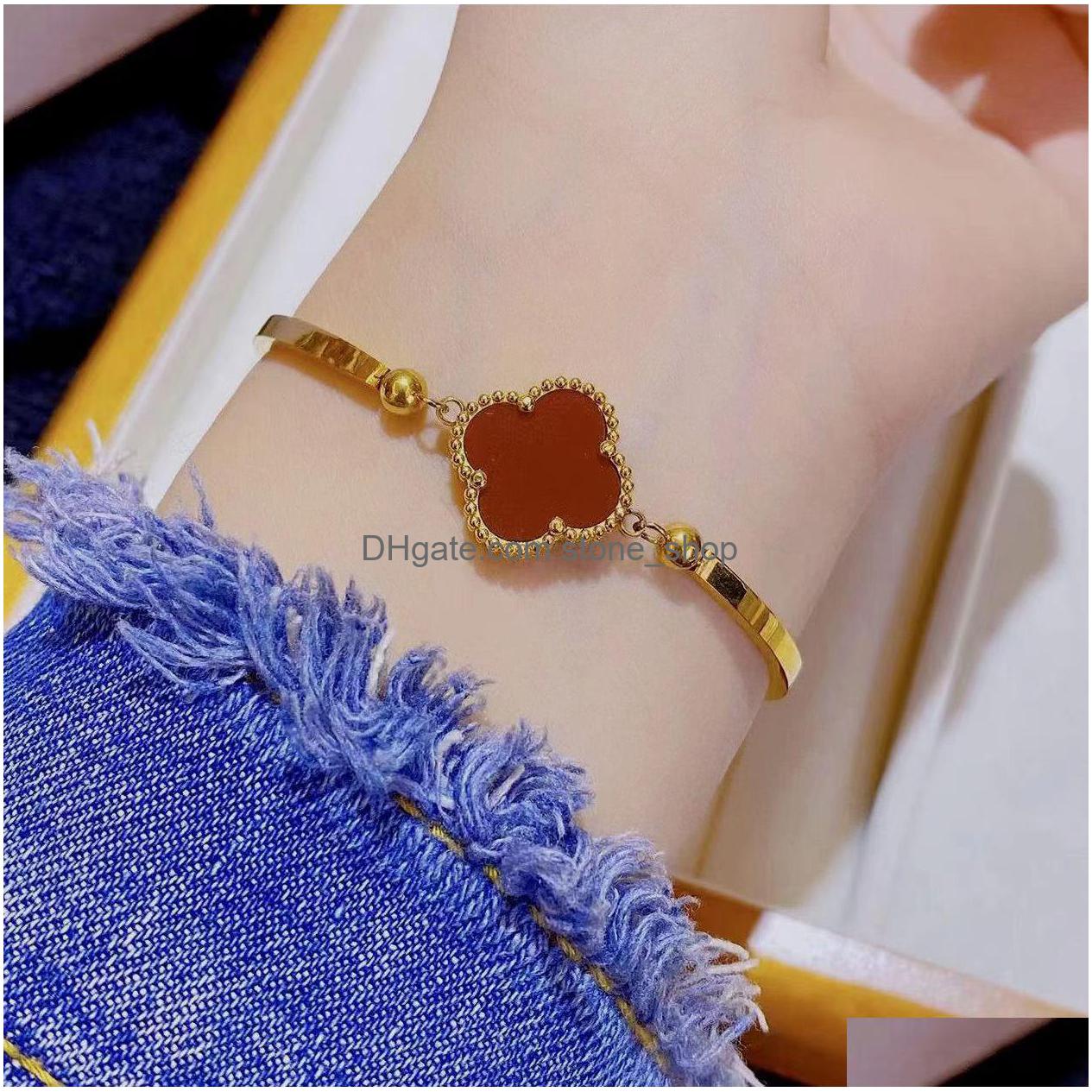 Designer Armband Classic 4/Leaf Clover 18K Gold Onyx Shell Mother of Pearl Women Girls Wedding Mothers Day Jewellery Drop Delivery DHGBA