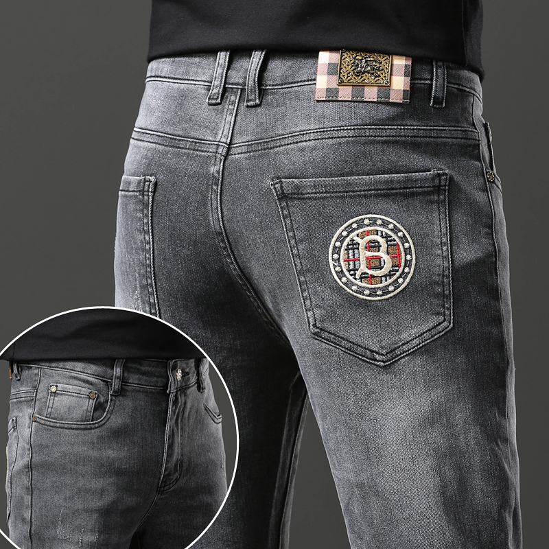 Novas calças jeans calças masculinas bbicon estiramento outono inverno calças de brim de algodão lavado em linha reta negócios casual QK7180-2