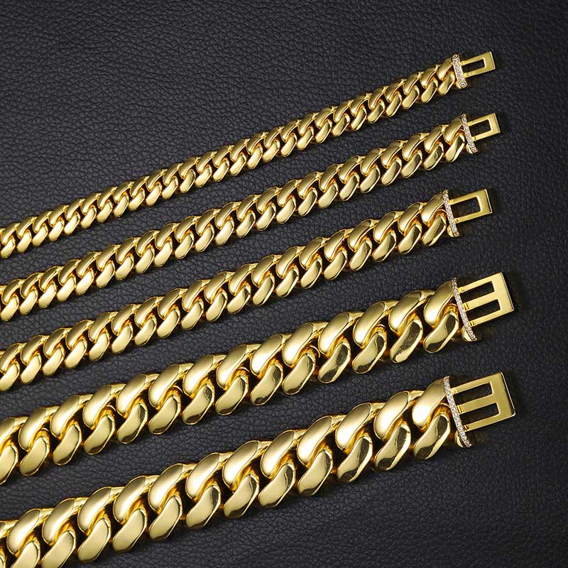 Hiphop Miami Cubaanse schakelkettingen van topkwaliteit koper, echt verguld, micro-inserts, nette diamanten sluiting, bling Iced Out-sieraden voor mannen, vrouwen, chokerkettingen