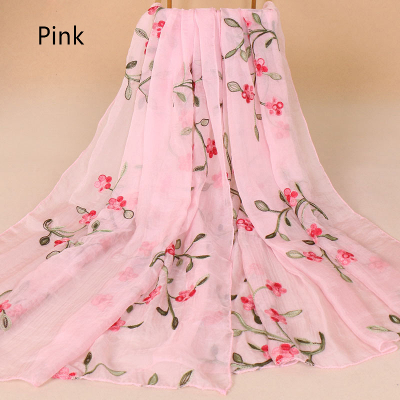 Women Chiffon Flower Embroidery Shawl Scarf Sunscree Ladies Beach Elegant Hijab Wrap Chinese Style Female Scarf