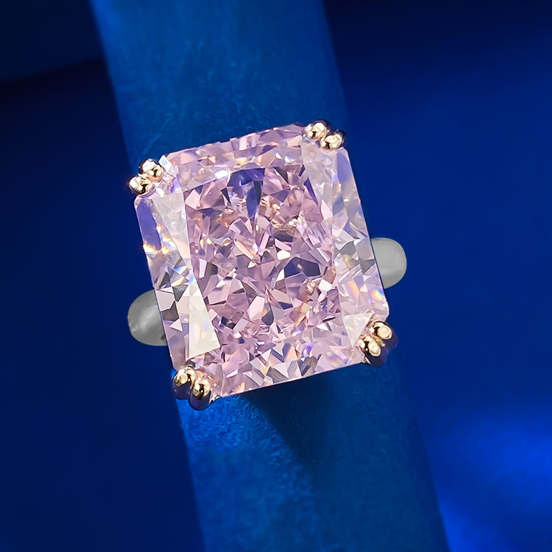 Luksusowy Radiant Cut 8ct Pink Diamond Pierścień 100% Real 925 Srebrny Party Wedding Pierścienie dla kobiet Mężczyzn zaręczynowy biżuteria