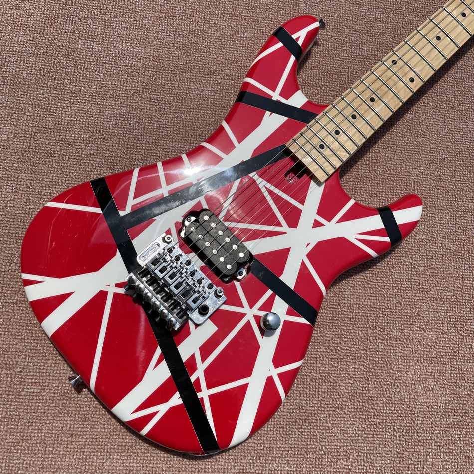 5150 kram guitarra elétrica eddie van halen entrega gratuita guitarra preta listrada vermelha, instrumento de cordas, frete grátis