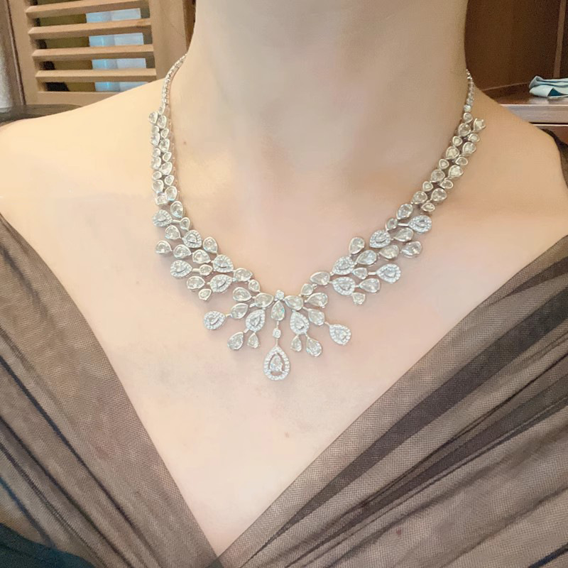 Set di gioielli con diamanti da laboratorio in oro bianco 14 carati, orecchini da sposa, collana le donne, regalo di gioielli di fidanzamento nuziale